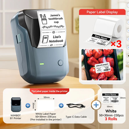 Portable Niimbot B1 Wireless Label Maker Adhesive Sticker Printer Labeling Machine DIY 20-50mm Labels for Office Home