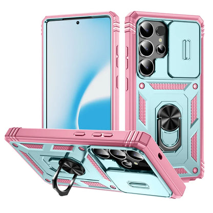 Heavy Duty Armor Phone Case For Samsung Galaxy S25 S24 S23 S22 S21 Ultra S20 FE Plus Note 20 Ultra Lens Protect Ring Stand Cover