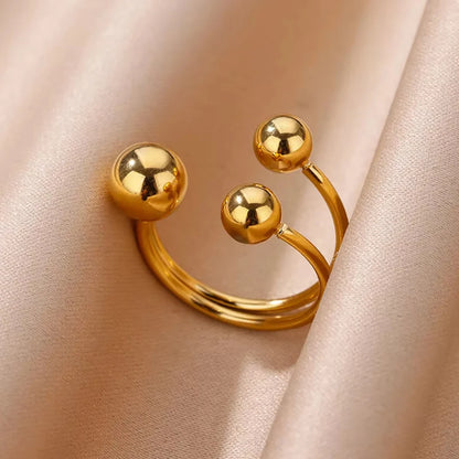 316L Stainless Steel Geometric Open Ring – Gold Color Waterproof Wedding Band