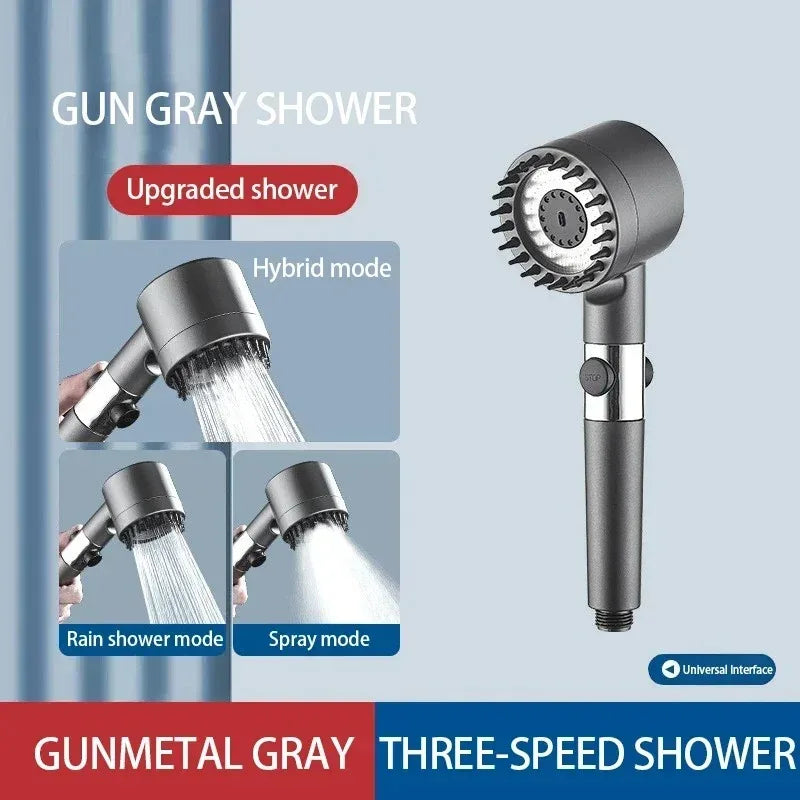 3-Mode Adjustable High Pressurized Filter Shower Head with Massage Brush Rain Faucet - Bathroom Shower Accessories