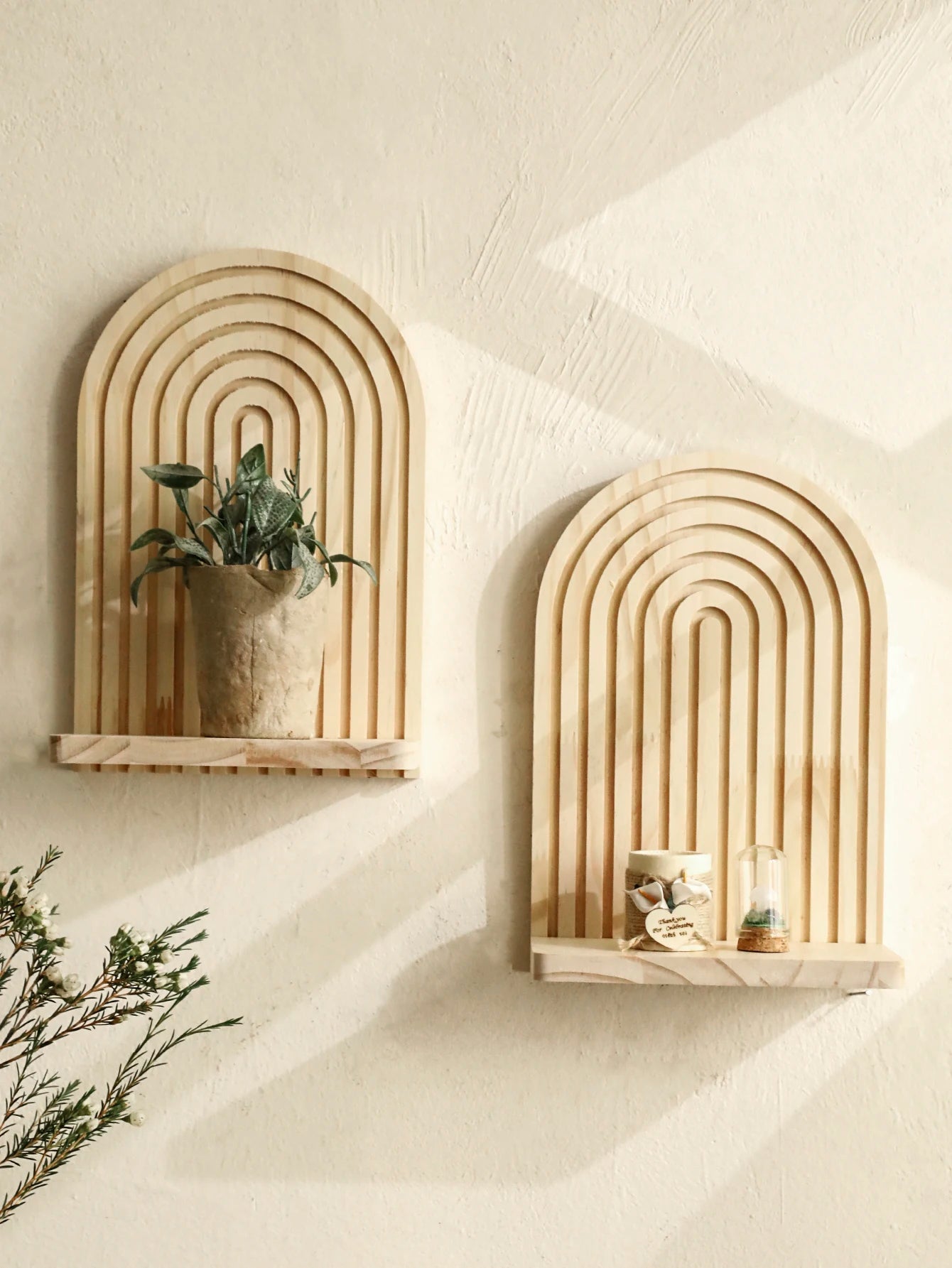 1Pc Boho Style Wooden Wall Shelves - Geometric Wall Mounted Shelves, Natural Wood Finish, Modern Home Decor, Plant Decorative
