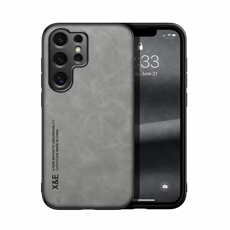 Luxury Leather Ultra Thin Phone Case For Samsung Galaxy S26 S25 S24 S23 S22 S21 Ultra Plus Silky Feel Soft Cover For Car Holder