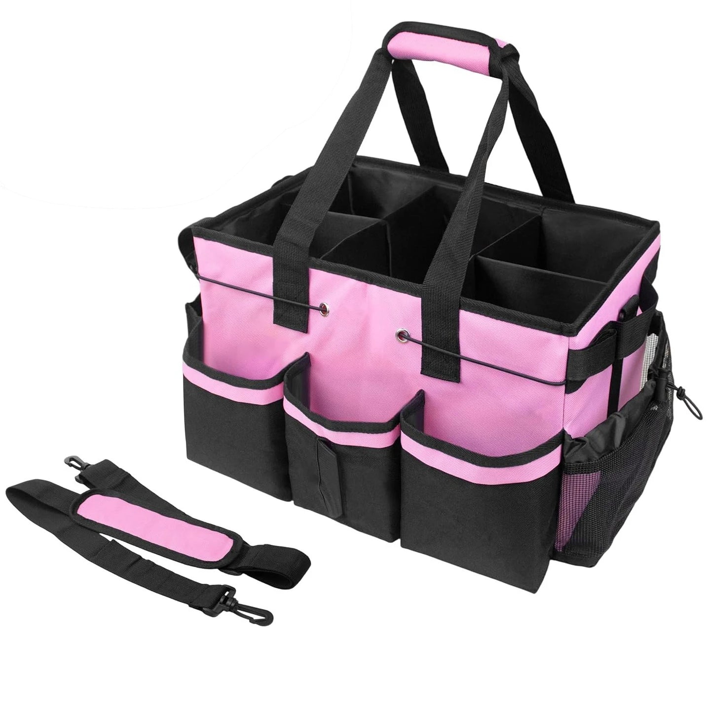Large Cleaning Caddy Bag with Handle, Built-in Sturdy Support Board,  Multi-compartment Design Cleaning Supply Tote