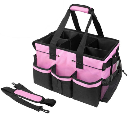 Large Cleaning Caddy Bag with Handle, Built-in Sturdy Support Board,  Multi-compartment Design Cleaning Supply Tote