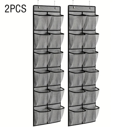 12 Pockets Over the Door Shoe Organizer Large Mesh Pockets With 2 Hooks Transparent Fabric Shoe Rack Storage Bag For Bedroom