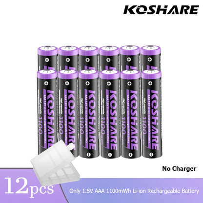 KOSHARE 1.5V AA 4255mWh AAA 1100mWh Rechargeable Lithium Battery Charger Set  With LED Indicator Arc-look Fast Charging Case