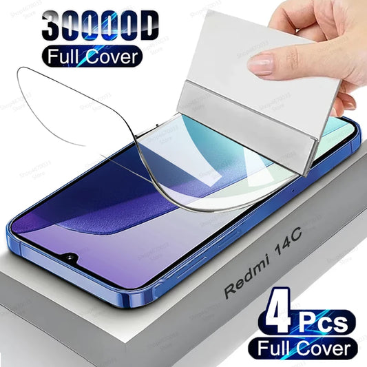 4PCS Hydrogel Film For Xiaomi Redmi 14C 15 15C 13 13C 12C 12 Turbo 3 A1 A2 A3 Plus Screen Protector Redmi 10C 10A 10 9C 9A 9