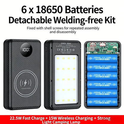 KEBIDUMEI 18650 Battery Power Bank 22.5W+15W Fast Charging Box Dual USB Type C Charging Shell With Camping Light For Phone