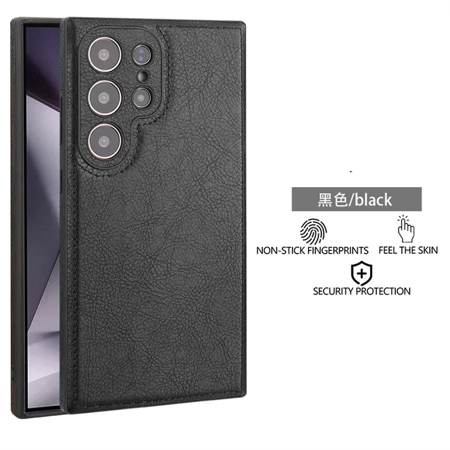 Luxury Vintage PU Leather Case for Samsung S26 Ultra S25 S24 Plus S23 S22 S26Ultra Slim Camera Shockproof Soft Bumper Back Cover