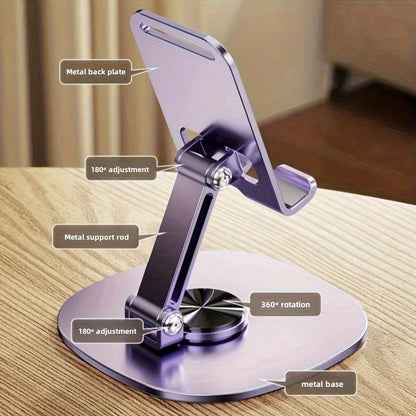 1 piece aluminum alloy mobile phone holder - 360 ° rotating desktop holder, folding design is easy to carry around, suitable for desks and bedside tables