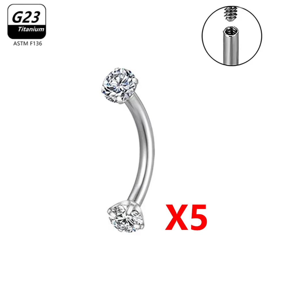 G23 Titanium Eyebrow Piercing Jewelry with Zircon – 1/5/50pcs Wholesale