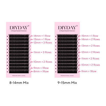 DIYDAY U-shaped YY Eyelash Extension Premium PBT Double Layer U-Shaped YY Lashes Ultra Soft Featherlight False Mink UY Eyelashes