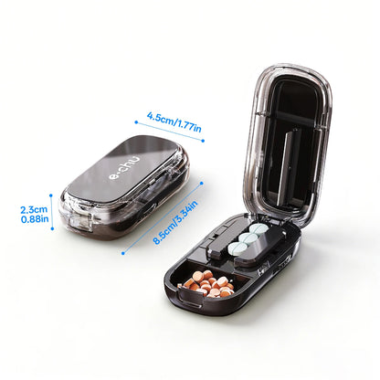 Pill Cutter & Storage Box – Quartering 1/2/1/31/4 Splitter, Portable Dustproof Tablet Divider Organizer with Crusher