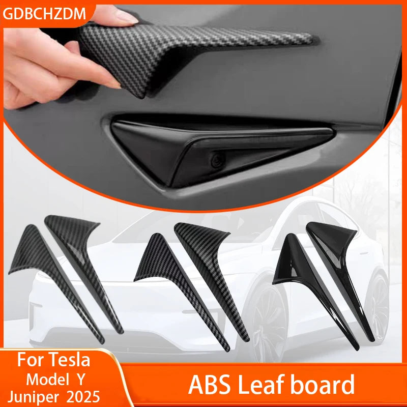 ABS Carbon Pattern Side Camera Cover For Tesla Model 3 Highland 2024 Model Y Juniper 2026 ABS Leaf Board Sticker Accessories