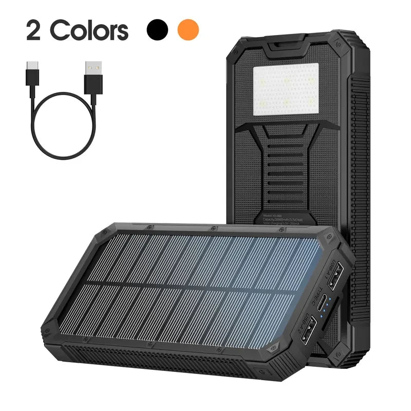Power Bank 20000mAh Solar Charging Poverbank with Camping Light for iPhone Samsung Powerbank Fast Charger External Battery Pack