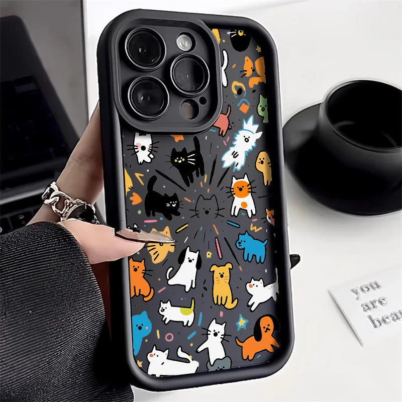 Painted Phone Case for Apple iPhone 17 16 15 14 13 12 11 Pro Max 7 8 Plus SE Air Cases Minimalist Cartoon Animals Doodle Style