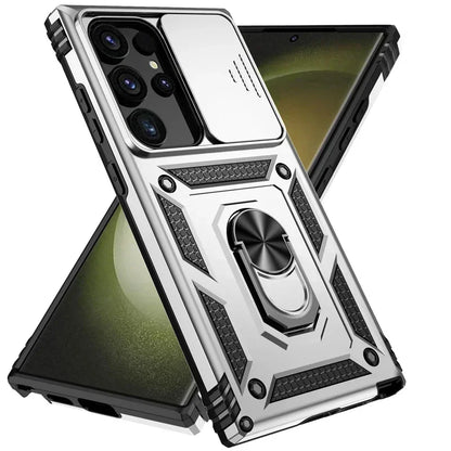 Slide Camera Lens Military Grade Armor Case For Samsung Galaxy S25 Ultra Plus S24FE A16 A06 A26 A36 A56 Holder Ring Stand 2026