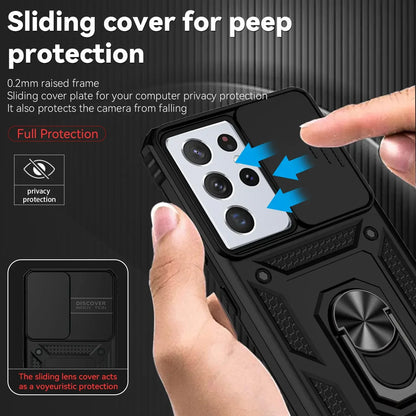 Slide Camera Lens Military Grade Armor Case For Samsung Galaxy S25 Ultra Plus S24FE A16 A06 A26 A36 A56 Holder Ring Stand 2026