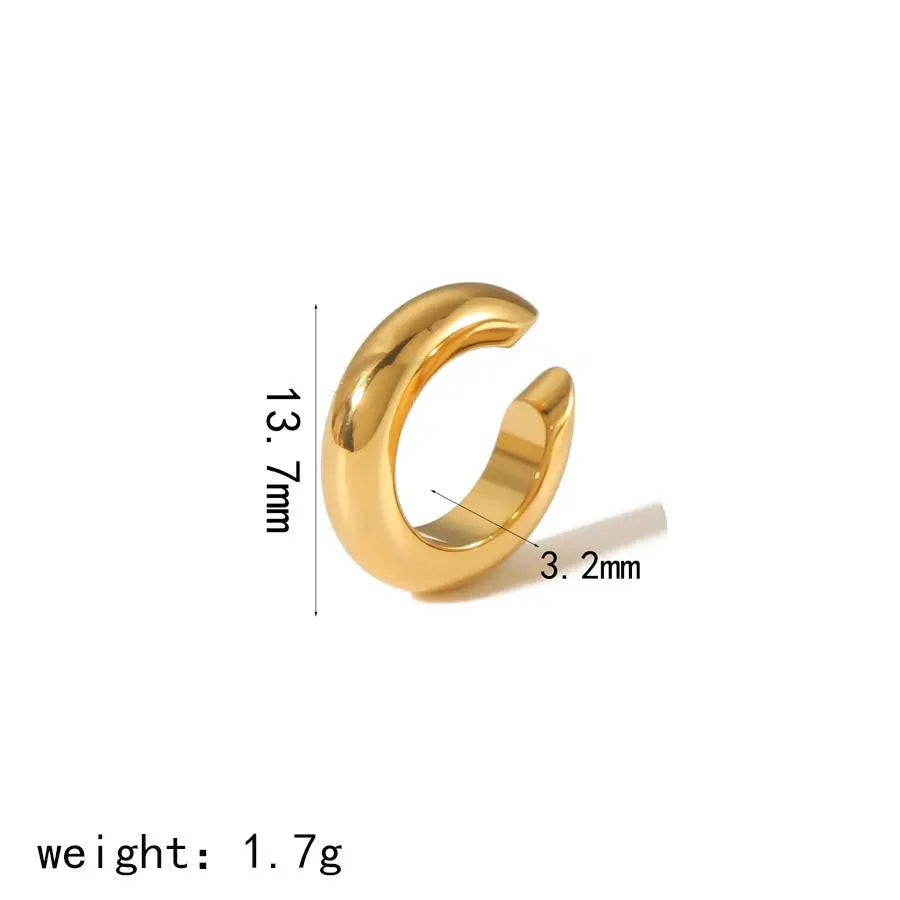 18K Gold Stainless Steel Multilayer Ear Clip – Waterproof Chunky Hoop