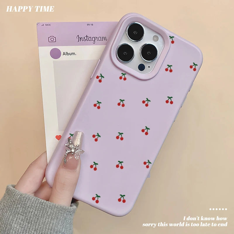 For iPhone 17 16 15 14 13 12 11 Pro Max Case Cute Cartoon Cherry Graphic Silicone Phone Cover For iPhone 15 16 Plus Soft Fundas