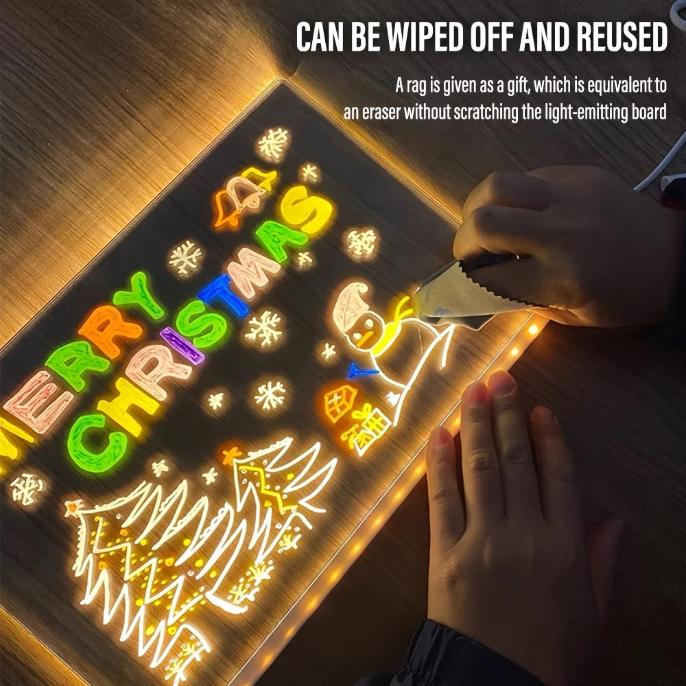 LED Note Board DIY Acrylic Night Light 7 Pens Drawing Board Rechargeable RGB Erasable Painting Drawing Boards Kids Birthday Gift