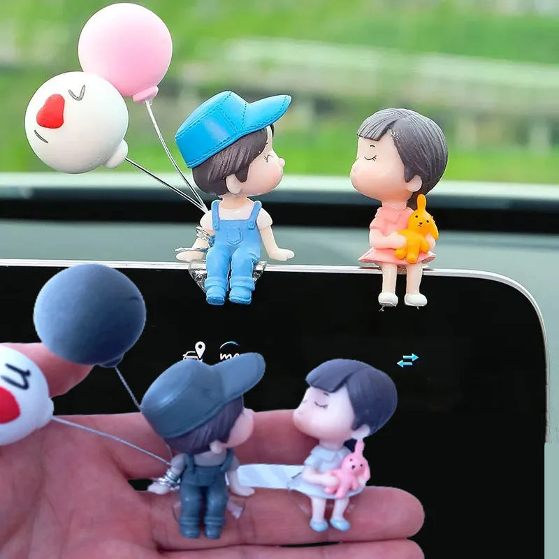 Cute Ornaments Couple Action Figurines Balloons For Car Dashboard Decoration Car Decoration Cute Cartoon Couples Action Ornament