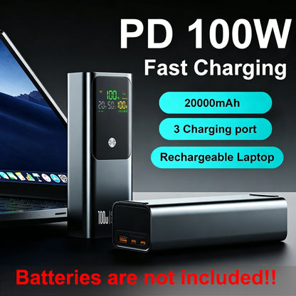 20000mAh 60/100W PD Fast Charge 4x 21700 DIY Box Shell Power Bank for Laptop Samsung Outdoor Travel Camping Requires Welding