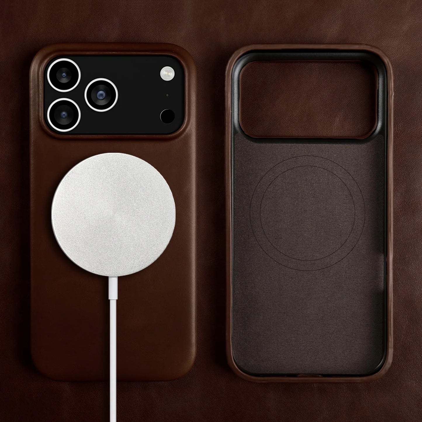 Vintage Oil Wax Full Covered Genuine Leather Case For Iphone 17 Pro Max 16 15 14 13 12 11 for Magsafe Magnetic Phone Cover Cases