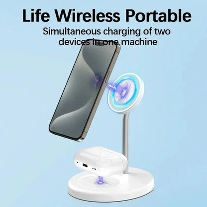 Desktop Magnetic 2 in 1 Wireless Charger Stand For iPhone17 16 15 14 13 12 Pro Max AirPod Pro Fast Phone Charging Station Holder