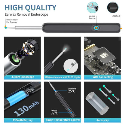Visual Wireless Ear Pick Camera Ear Wax Removal Tool Picker Ear Cleaner Wax Removal Earwax Cleaning Endoscope Kit Spoon Earpick