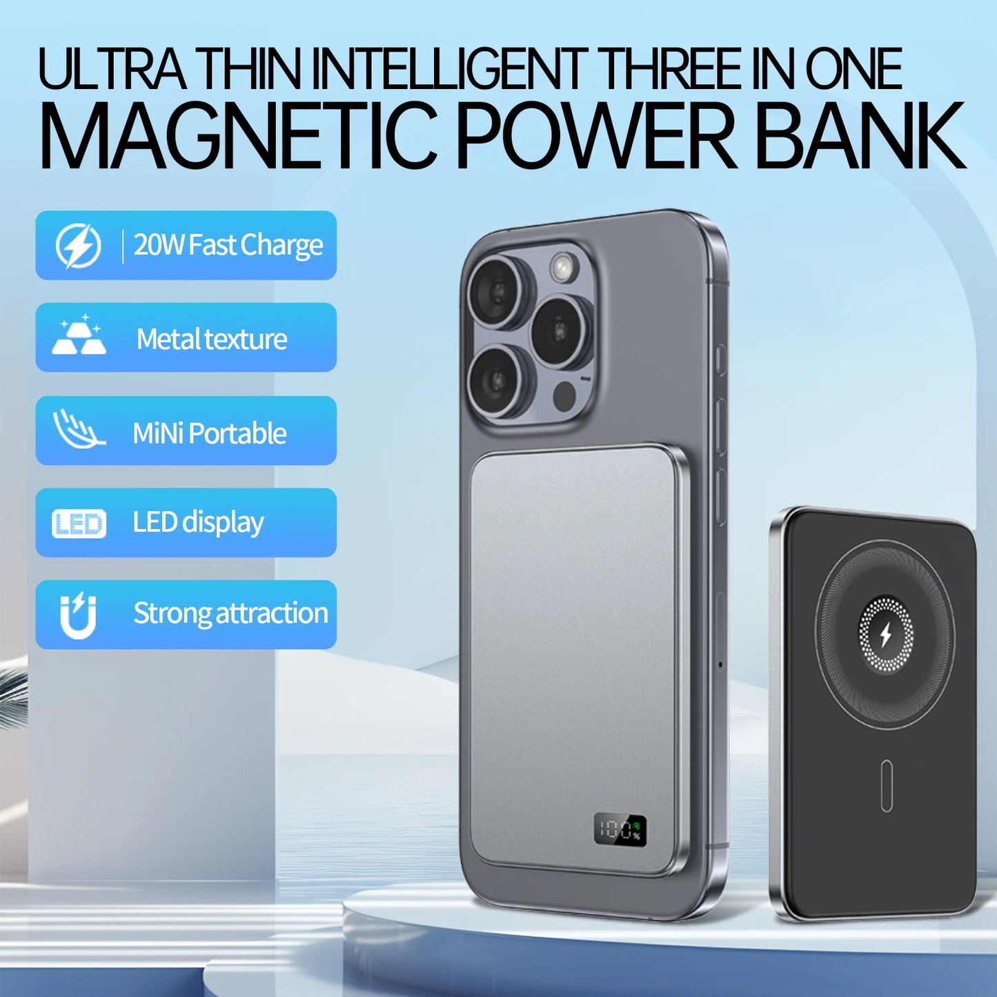 New Ultra thin Alloy Powerbank Magnetic Power Bank Wireless Fast Charger For Magsafe Backup battery For iWatch Serise iPhone 16