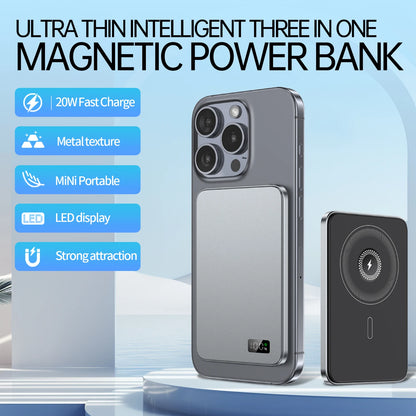 New Ultra thin Alloy Powerbank Magnetic Power Bank Wireless Fast Charger For Magsafe Backup battery For iWatch Serise iPhone 16