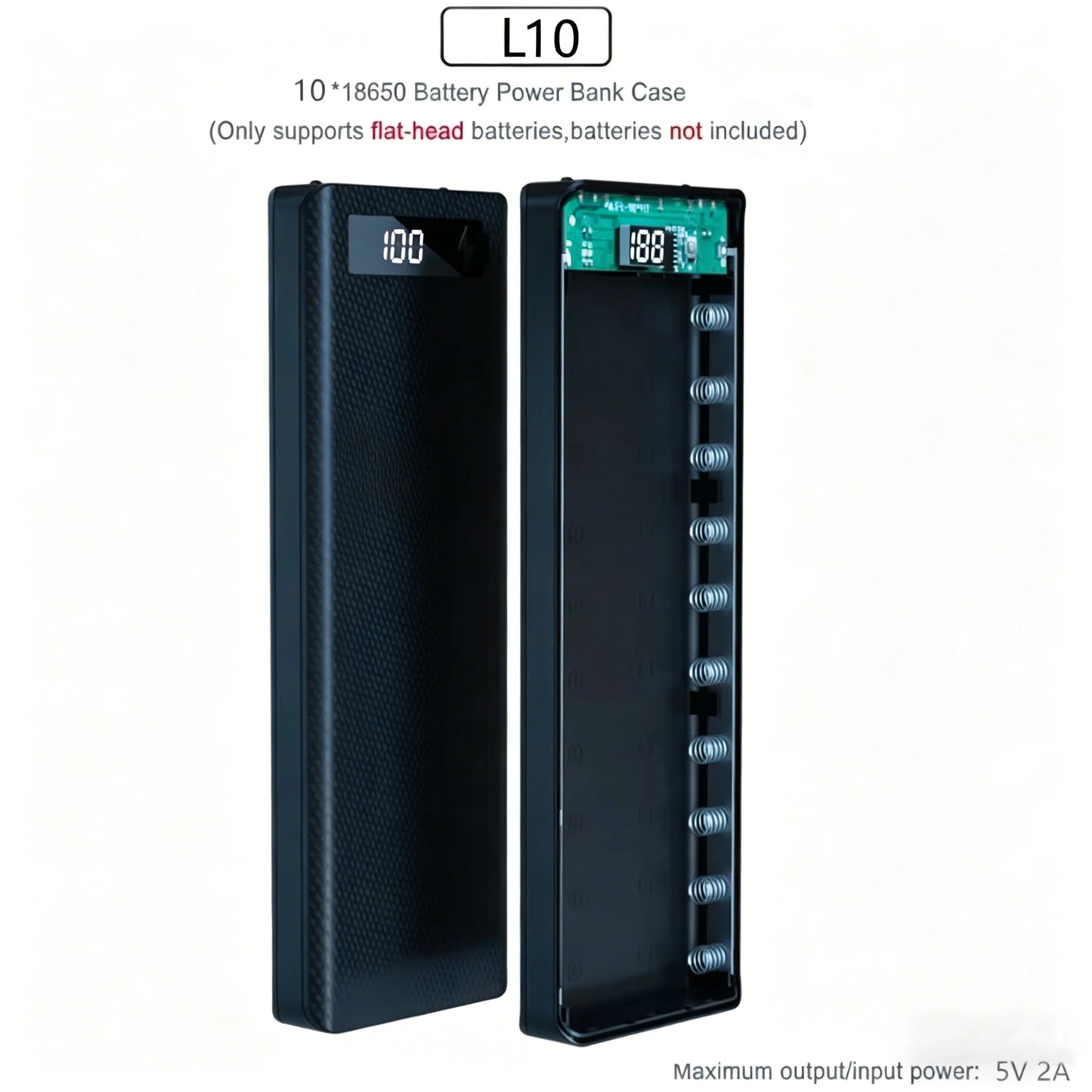 10 8 Slot 18650 Battery Holder DIY Shell Dual USB Type C Charger Powerbank Case Case for iPhone Xiaomi Battery Power Bank Case