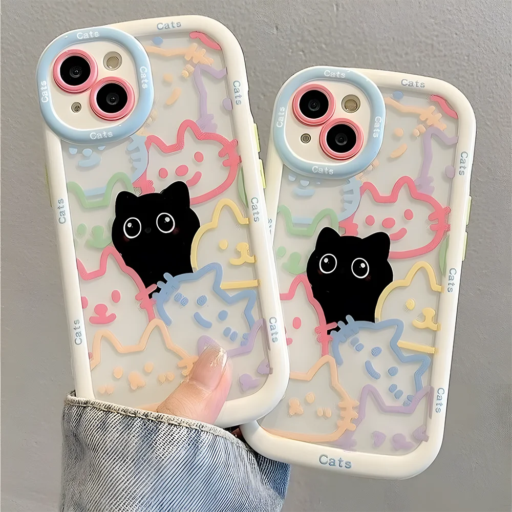 Cut Cat Aninal Phone Case For iPhone 15 Funda iPhone 16 17 Pro Max 11 13 14 12 7 8 Plus SE 2020 Air 17promax Silicone Soft Cover