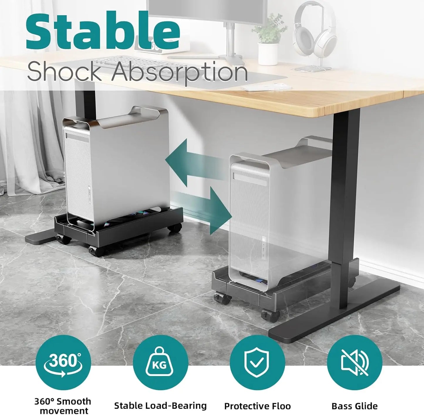 Adjustable Computer Tower Stand with Cooling Fan  Mobile CPU Holder 4 Rolling Casters  PC Floor Cart PC Riser Under Desk CPU