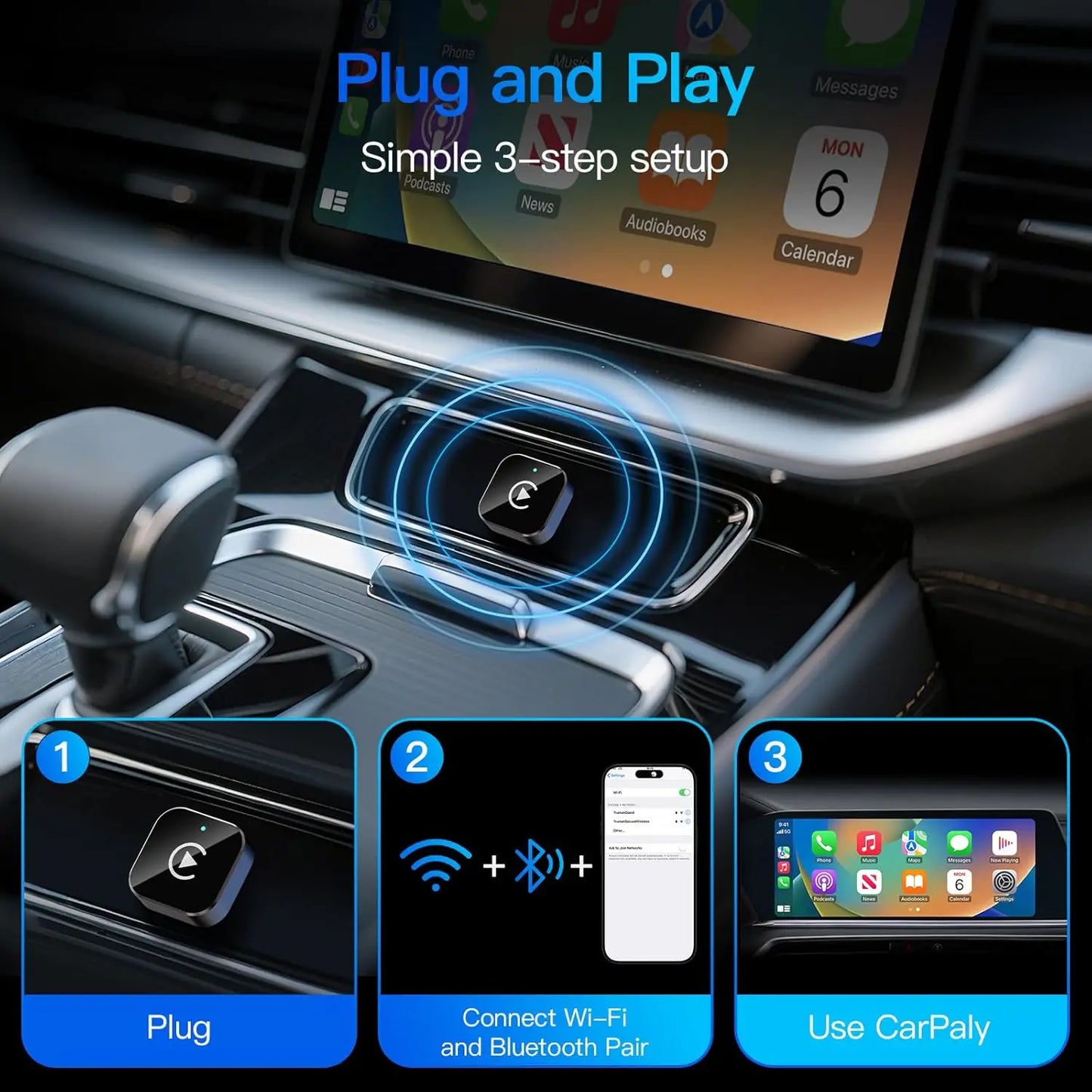 (2026 Upgraded) Wireless CarPlay Adapter for Apple iPhone＆Android, Small Size,Plug and Play,Fast and Stable Connection Wireless