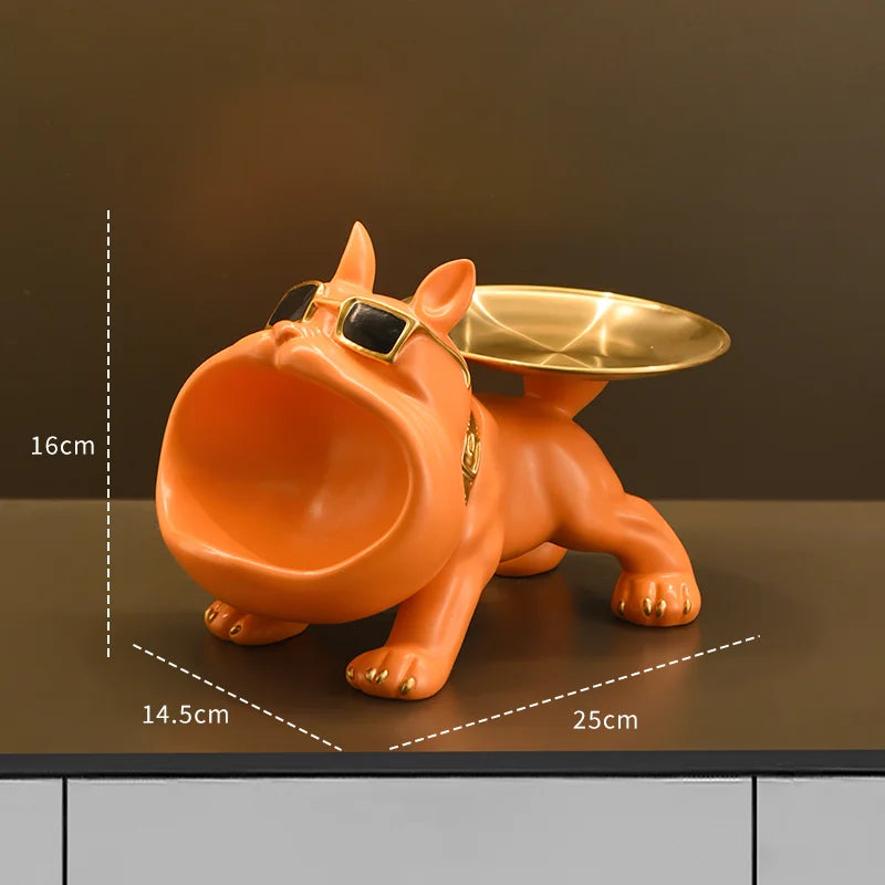 Resin Dog Statue Bulldog Statue Storage Tray Animal Decoration Resin Craft Art Sculpture Statue Dog Sculpture Home Decoration