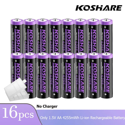 KOSHARE 1.5V AA 4255mWh AAA 1100mWh Rechargeable Lithium Battery Charger Set  With LED Indicator Arc-look Fast Charging Case