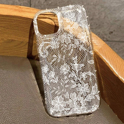 Elegant Romantic White Lace Pattern Phone Case For iPhone 17 Pro Air 16 15 14 13 12 11 Pro Max 7 8 Plus SE2 16E Soft Clear Cover
