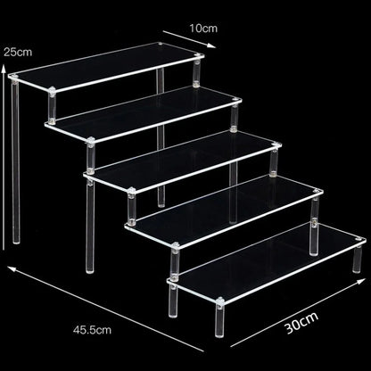 Black 1-5 Tier Acrylic Display Stand Clear Display Riser Rack for Cupcake Perfume Doll Décor Organizer Amiibo Funko POP Figures