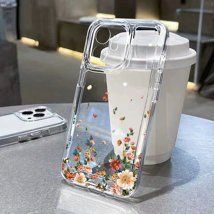 Flower Phone Case For iPhone 16 15 13 11 14 12 17 Pro Max 16E XS XR 7 8 Plus SE Shockproof Transparent Cover Silicone Soft Funda