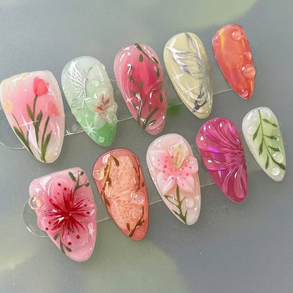 24 false nail pieces shipped randomly, Instagram-style false nails, wearable full-coverage almond-shaped press-on nails.