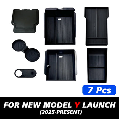 TEKSY 1/2/3/4/6/7/8pcs For Tesla New Model Y 2025 2026 Juniper ABS with Silicone Non-slip Mat Console & Armrest Storage Box