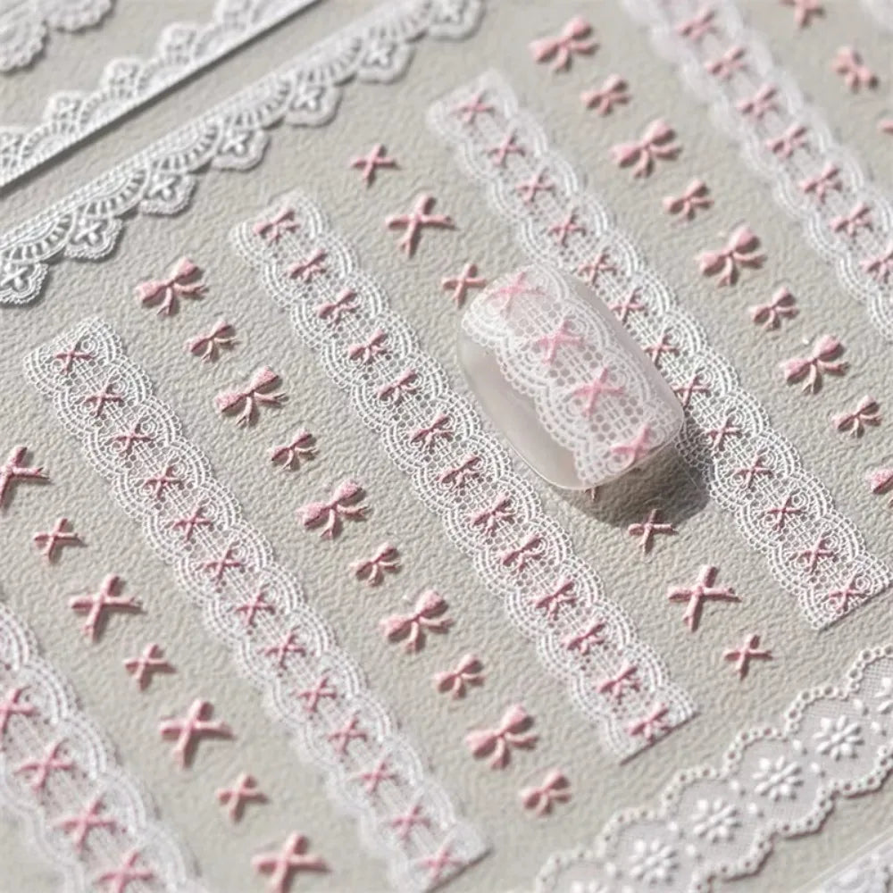 1pcs 5D Relief Kawaii Lace Nail Art Stickers Sweet Cool Japanese Lattice Nail Decoration Decals Self-Adhesive Accessories DIY