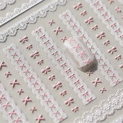 1pcs 5D Relief Kawaii Lace Nail Art Stickers Sweet Cool Japanese Lattice Nail Decoration Decals Self-Adhesive Accessories DIY