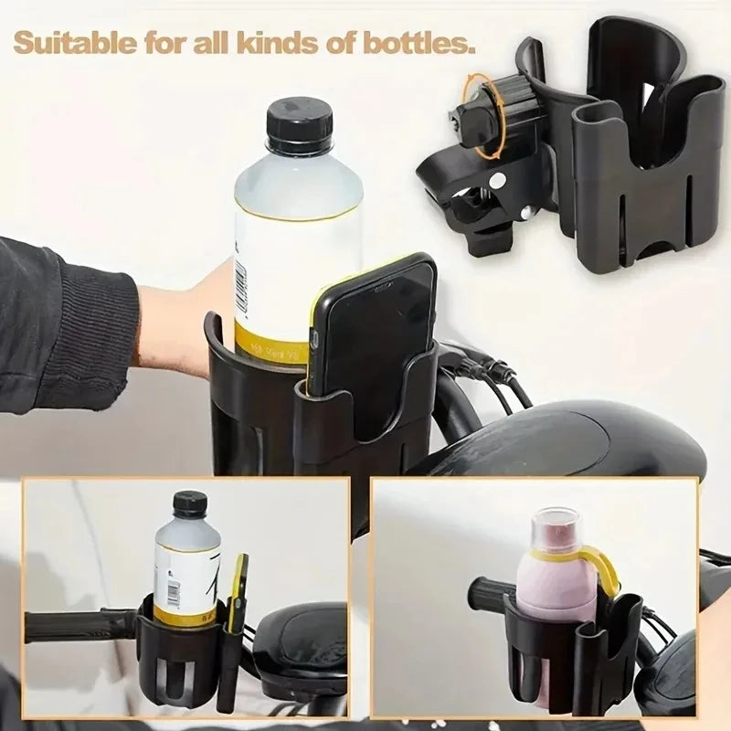 2-in-1 Stroller Cup & Phone Holder, Universal Bottle Bracket for Stroller Wheelchair Accessories
