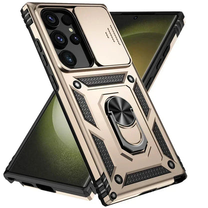 Slide Camera Lens Military Grade Armor Case For Samsung Galaxy S25 Ultra Plus S24FE A16 A06 A26 A36 A56 Holder Ring Stand 2026