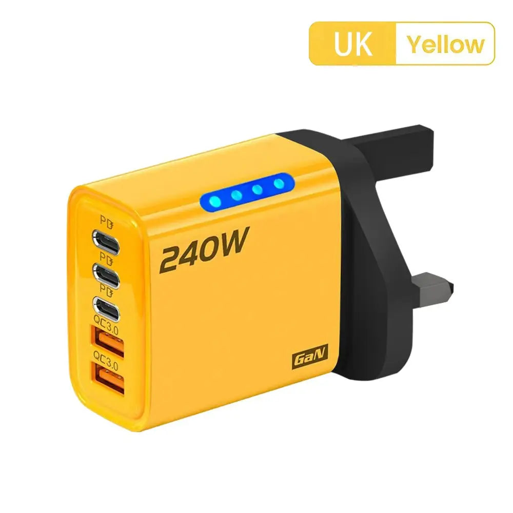Multi-Port Fast Charger 240W 5 Ports USB C PD QC3.0 for iPhone Samsung Huawei Xiaomi Laptop Tablet Quick Charge Adapter