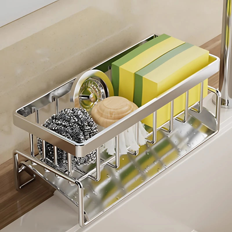 9.45x4.72in Stainless Steel Sink Caddy Organizer - Rust-Proof Storage Rack for Kitchen Cleaning Supplies