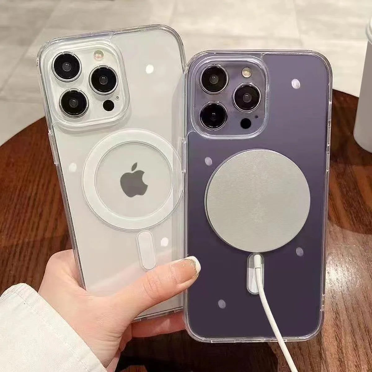 Magnetic Transparent Silicone iPhone Case – Shockproof Soft TPU Cover for iPhone 11–17 Series